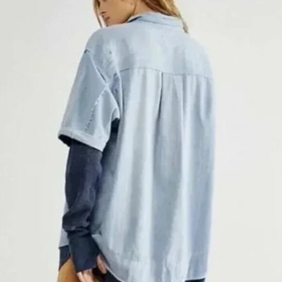 Free People Buttondown Shirt with Waffle Sleeves - Oversized - Picture 2 of 5